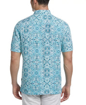 CUBAVERA Men's Tile-Print Button-Down Shirt XL Blue Short Sleeve
