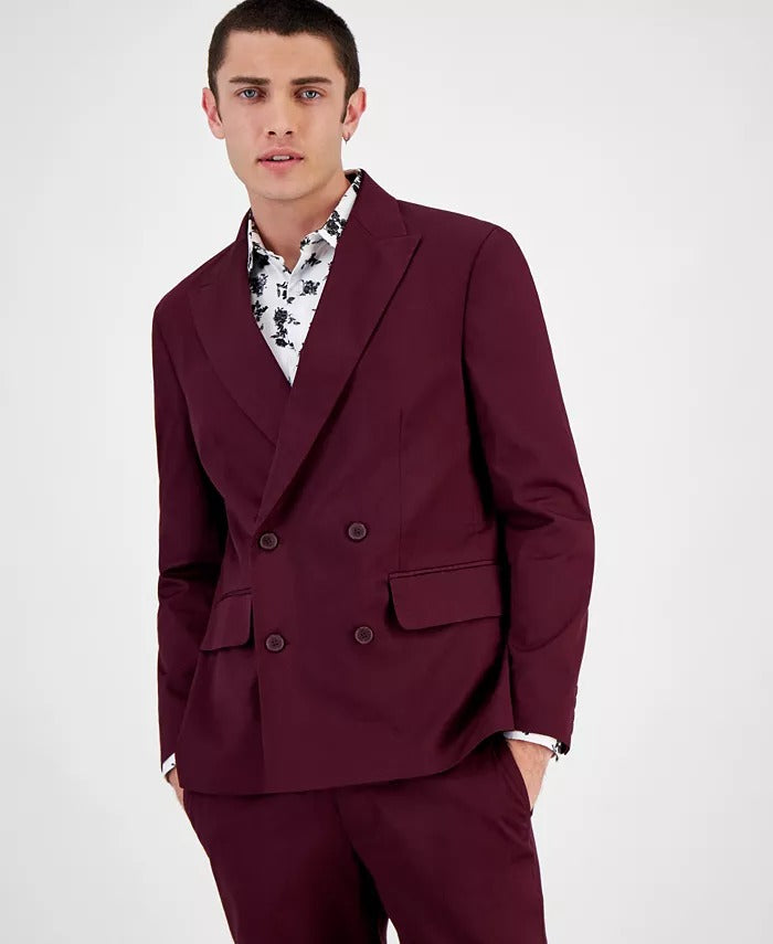 I.N.C. International Concepts Slim Double-Breasted Suit Jacket Small Wine Red