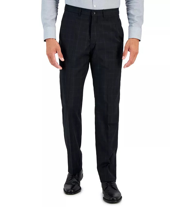 Armani Exchange Men's Slim Fit Windowpane Wool Suit Dress Pants Black 34 x 30