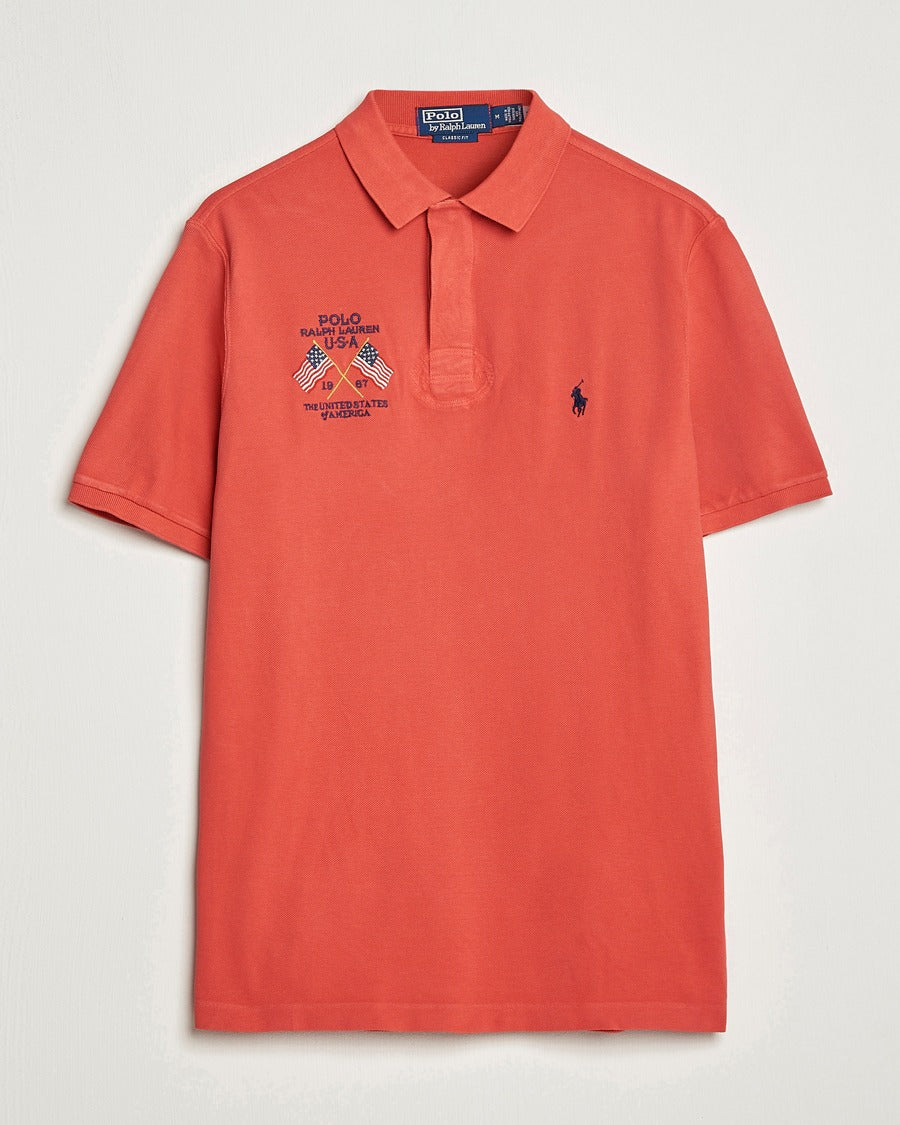 POLO RALPH LAUREN Men's Classic Fit Flag Mesh Polo Shirt Large Red