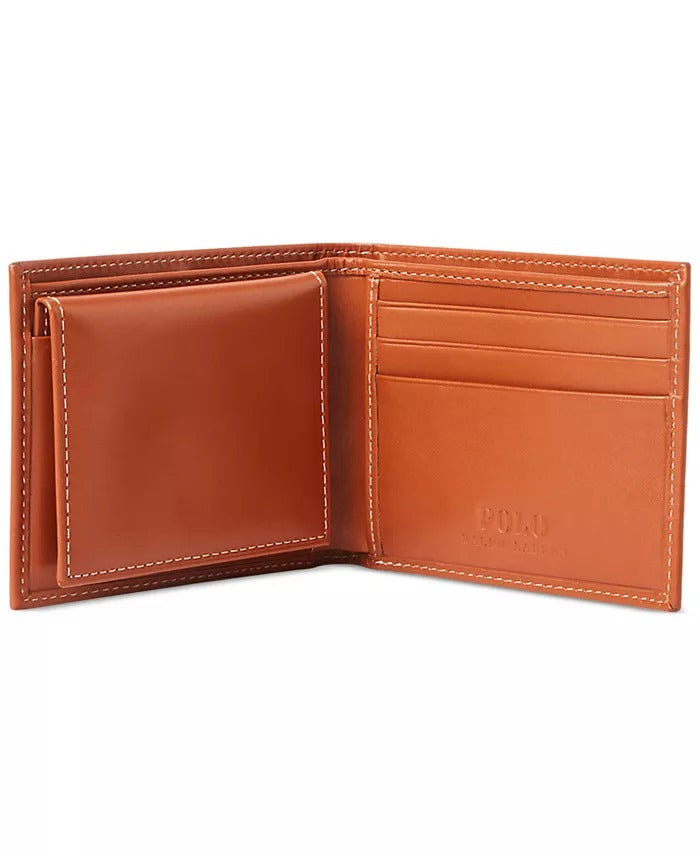 Polo Ralph Lauren Men's Burnished Leather Passcase Wallet Brown