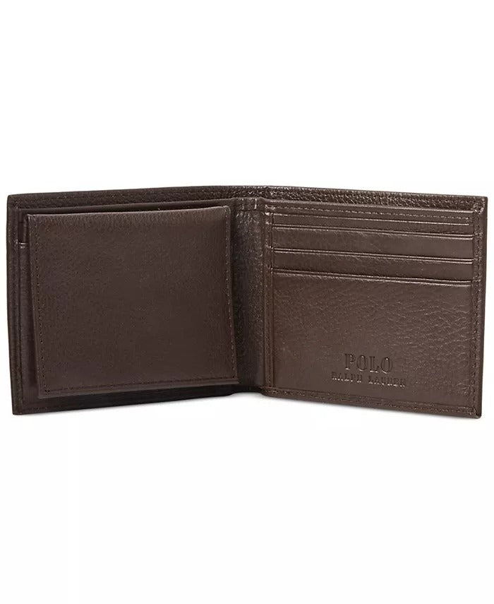 Polo Ralph Lauren Men's Pebbled Leather Passcase Wallet Brown