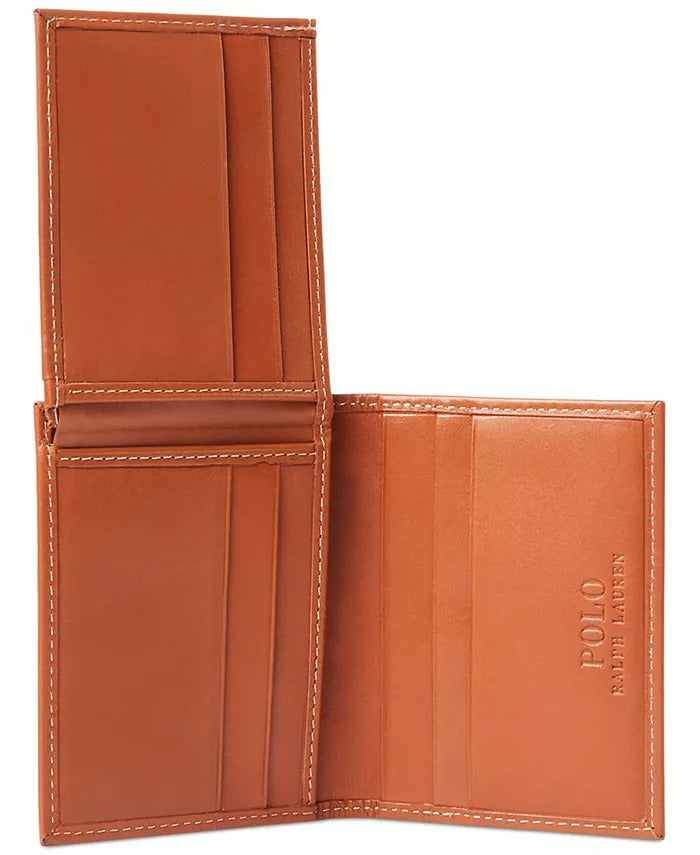 Polo Ralph Lauren Burnished Billfold W/ Window Brown Wallet