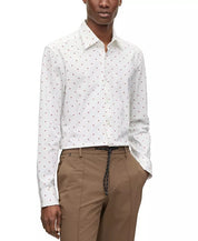 BOSS by Hugo Boss Men's Printed Stretch Cotton Slim Dress Shirt Size 15 White