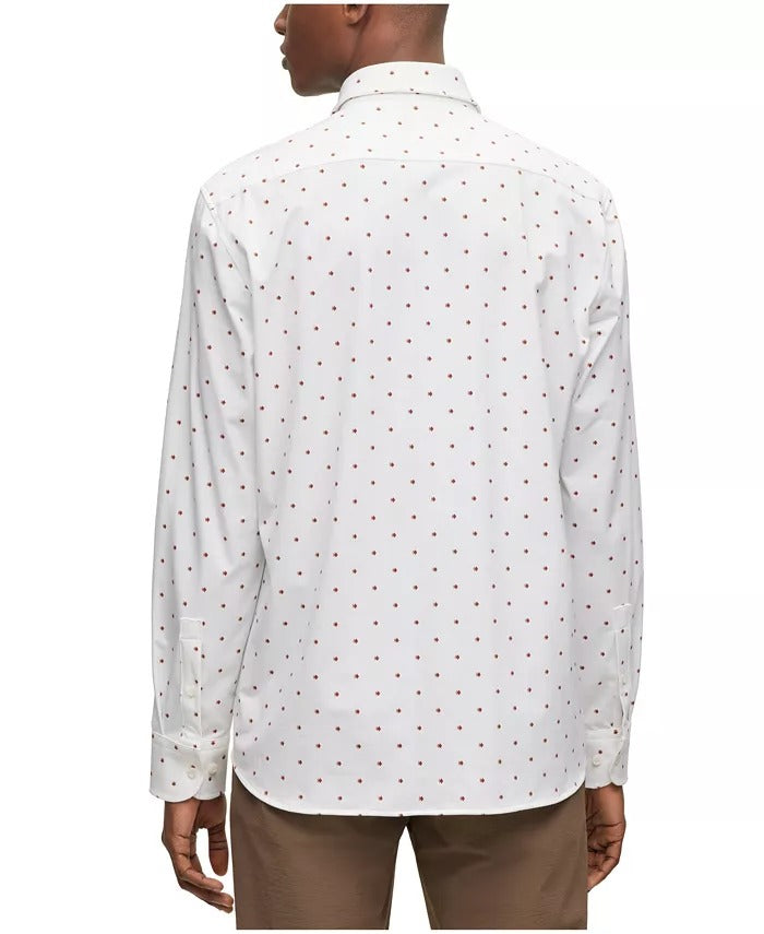 BOSS by Hugo Boss Men's Printed Stretch Cotton Slim Dress Shirt Size 15 White