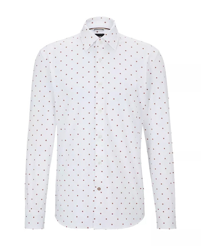 BOSS by Hugo Boss Men's Printed Stretch Cotton Slim Dress Shirt Size 15 White
