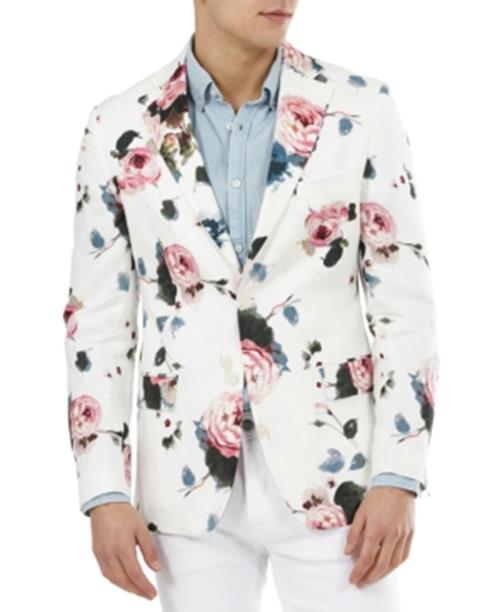 Tallia Men's Slim-Fit Floral Linen Blazer Pink White 38R