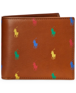 Polo Ralph Lauren Men's Allover Pony Leather Billfold Wallet Brown Multi