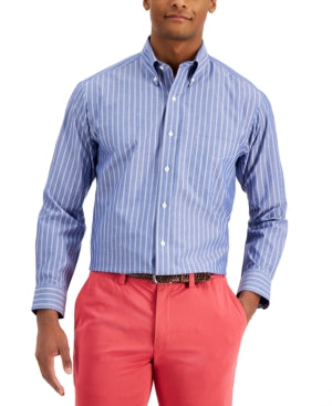 Club RoomMen's Performance Blue Striped Collar Classic Fit Shirt 16.5 32 33