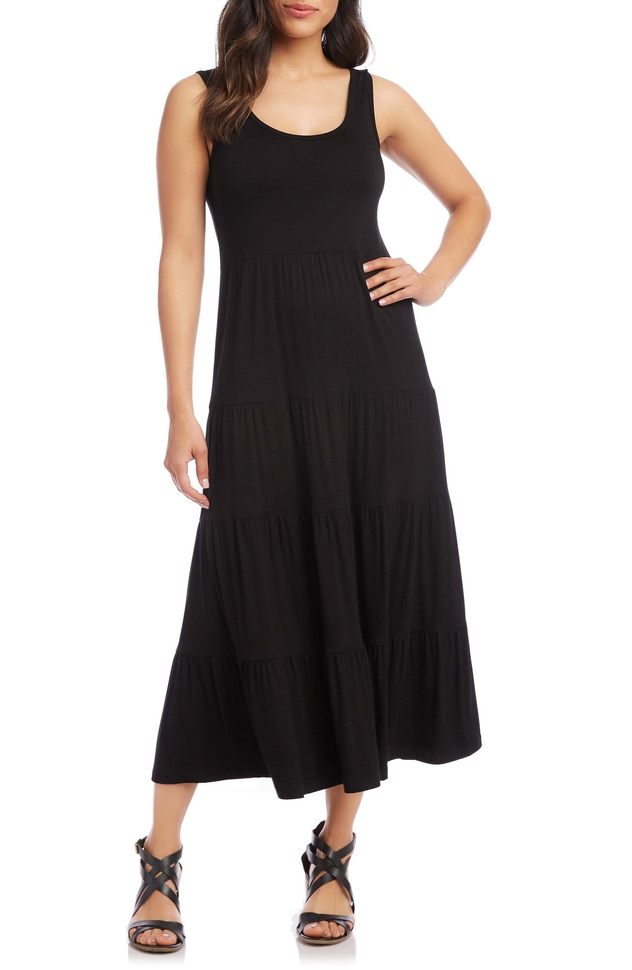 Karen Kane Womens Tiered Midi Dress Size Small Black