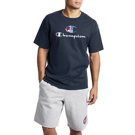 Champion Mens Classic Plaid Logo T Shirt Blue XL