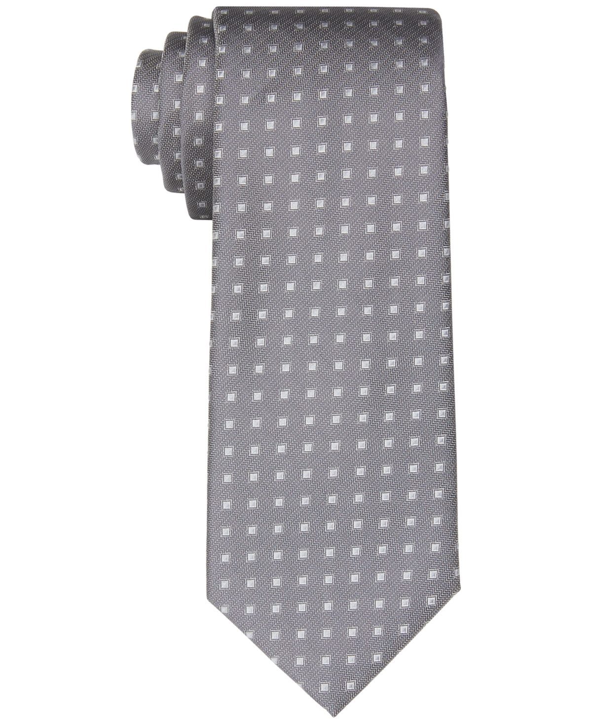 Calvin Klein Men's Slim Herringbone Square Dot Tie  Gray