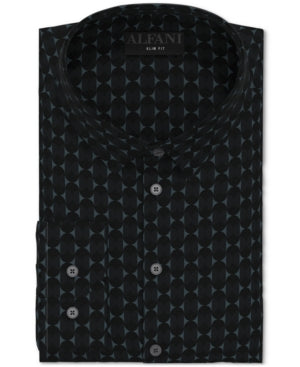 Alfani Mens Slim Fit Performance Button Down Shirt Black Grey 14-14.5 / 32-33