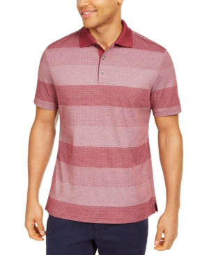 Tasso Elba Mens Shirt Deep Striped Short-Sleeve Collared Polo Shirt Red XL