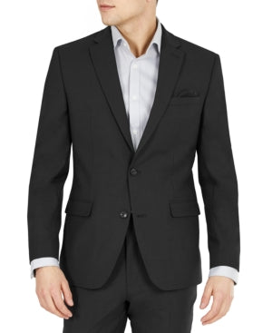 Bar Iii Mens Slim fit Wool Suit Jacket Blazer 44 L Black Solid Stretch