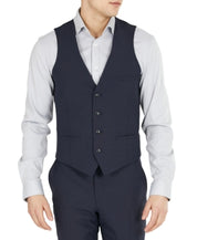 Bar Iii Mens Slim fit Button-Up Suit Vest Large Navy Blue Solid Stretch
