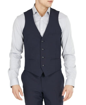 Bar Iii Mens Slim fit Button-Up Suit Vest Large Navy Blue Solid Stretch