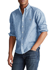 Polo Ralph Lauren Mens Classic fit Long Sleeve Button-Up Shirt 2XB Blue Solid
