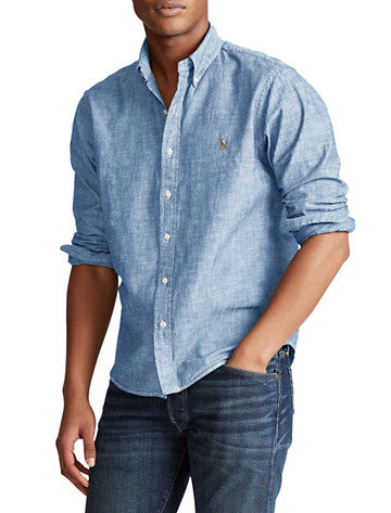 Polo Ralph Lauren Mens Classic fit Long Sleeve Button-Up Shirt 2XB Blue Solid