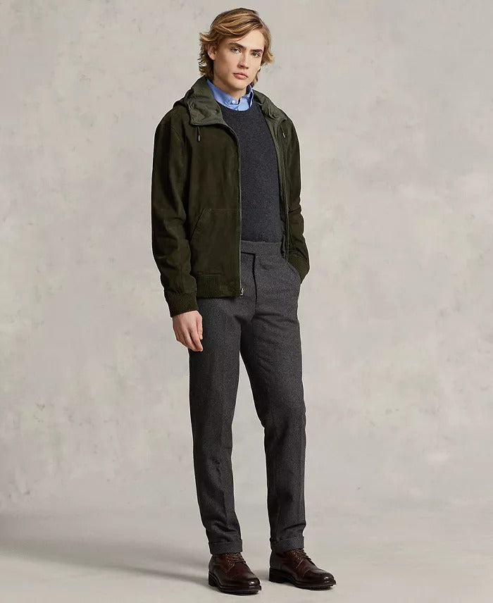 Polo Ralph Lauren Men's Reversible Leather Suede Hooded Jacket Large Green Olive