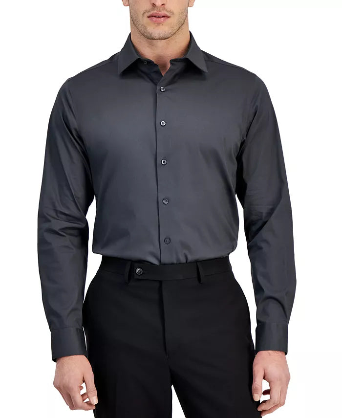 Calvin Klein Men's Slim Fit Button Down Dress Shirt Grey Large