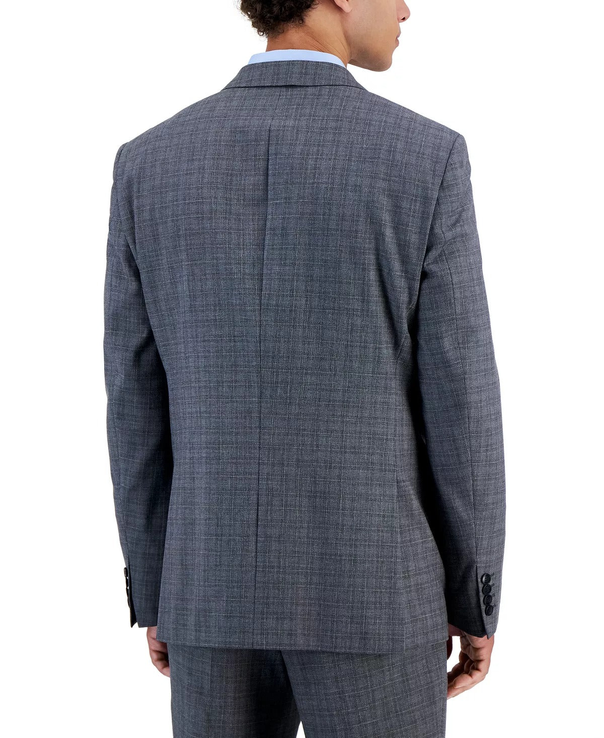 HUGO BOSS Mens Modern-Fit Check Suit Jacket Grey Blue Plaid 44R Wool Sport Coat