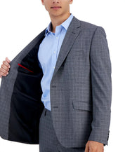 HUGO Mens Modern-Fit Check Suit Jacket Grey Blue Check Plaid 44R Wool Sport Coat