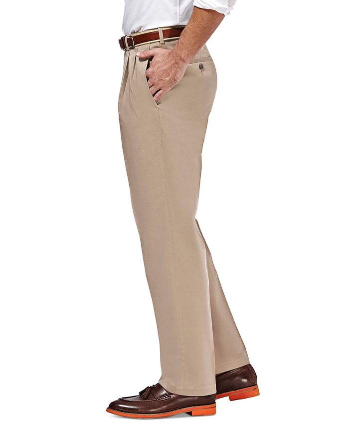 Haggar Mens Premium No Iron Khaki Pleated Front Pants  Sand Beige 42 x 30