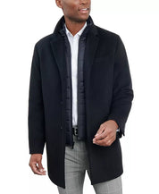 London Fog Mens Classic Fit Overcoat Coat 38 S Black W/ Attached Vest