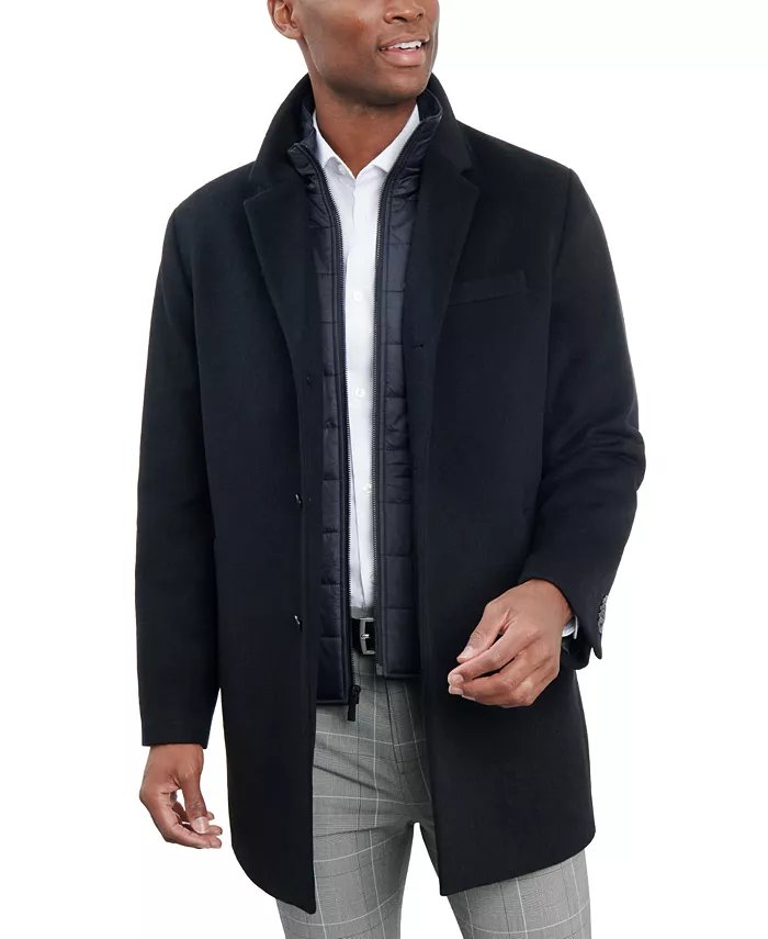 London Fog Mens Classic Fit Overcoat Coat 38 S Black W/ Attached Vest