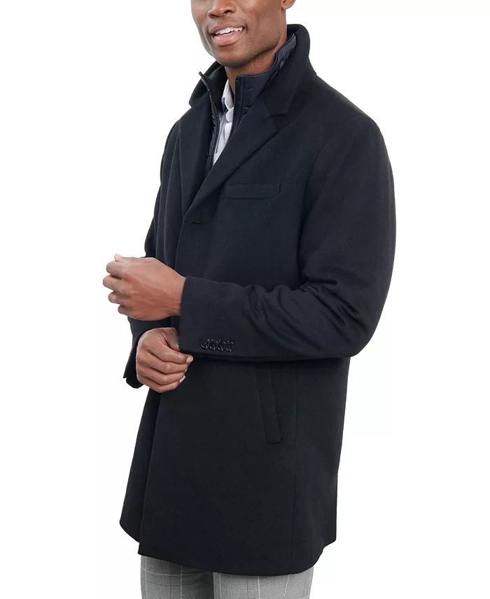 London Fog Mens Classic Fit Overcoat Coat 38 S Black W/ Attached Vest