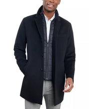 London Fog Mens Classic Fit Overcoat Coat 38 S Black W/ Attached Vest