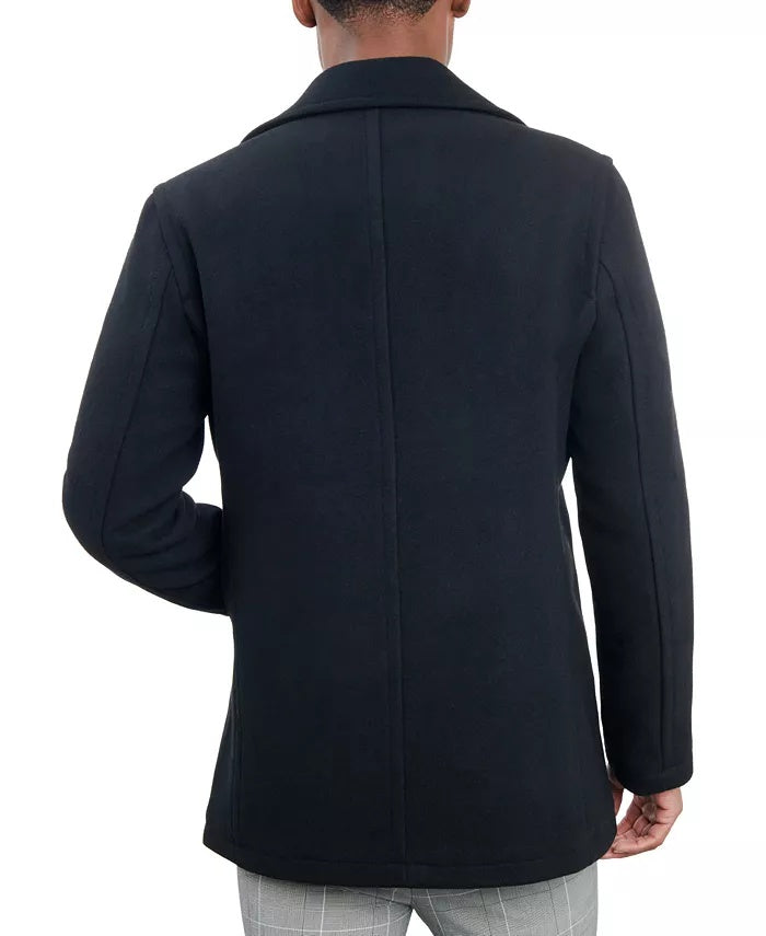 London Fog Mens Double-Breasted Wool Peacoat Coat 44R Black
