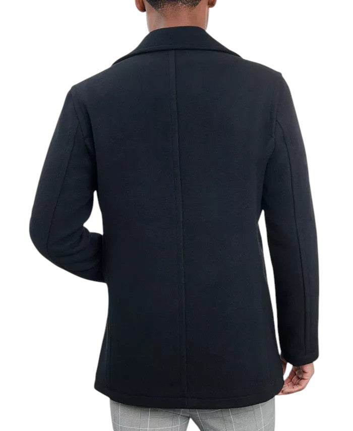 London Fog Men Double-Breasted Wool Blend Peacoat Coat 46 L Black
