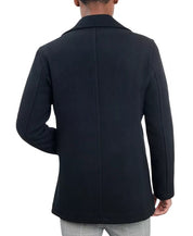 London Fog Men Double-Breasted Wool Blend Peacoat Coat 38 R Black