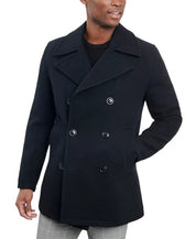 London Fog Men Double-Breasted Wool Blend Peacoat Coat 38 R Black