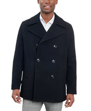 London Fog Men Double-Breasted Wool Blend Peacoat Coat 38 R Black