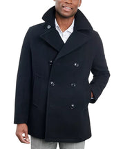 London Fog Men Double-Breasted Wool Blend Peacoat Coat 38 R Black