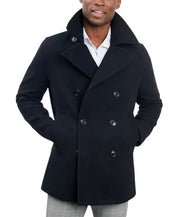 London Fog Men Double-Breasted Wool Blend Peacoat Coat 38 R Black