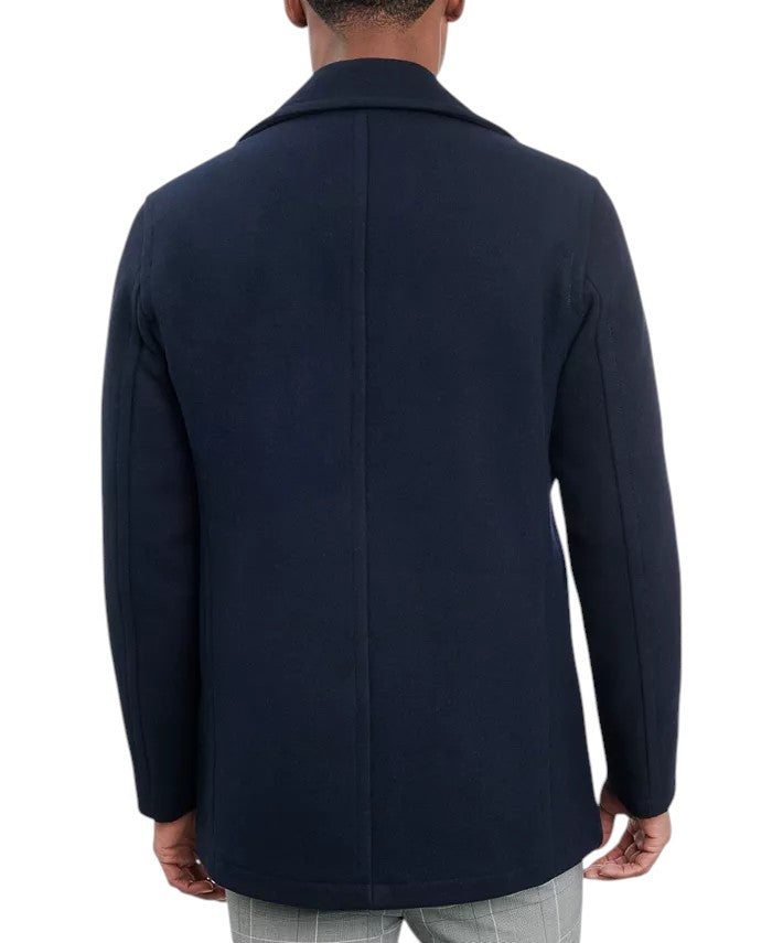 London Fog Men Double-Breasted Wool Blend Peacoat Coat 42 S Navy Blue