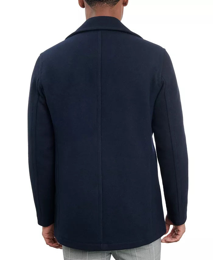 London Fog Men Double-Breasted Wool Blend Peacoat Coat 48 R Navy Blue
