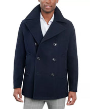 London Fog Mens Double-Breasted Wool Blend Peacoat Coat 44 R Navy Blue