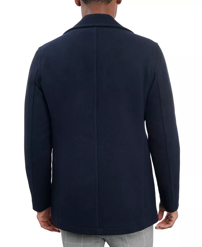 London Fog Men Double-Breasted Wool Blend Peacoat Coat 48 R Navy Blue