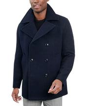 London Fog Men Double-Breasted Wool Blend Peacoat Coat 42 S Navy Blue