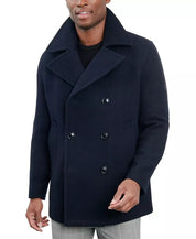 London Fog Mens Double-Breasted Wool Blend Peacoat Coat 44 R Navy Blue
