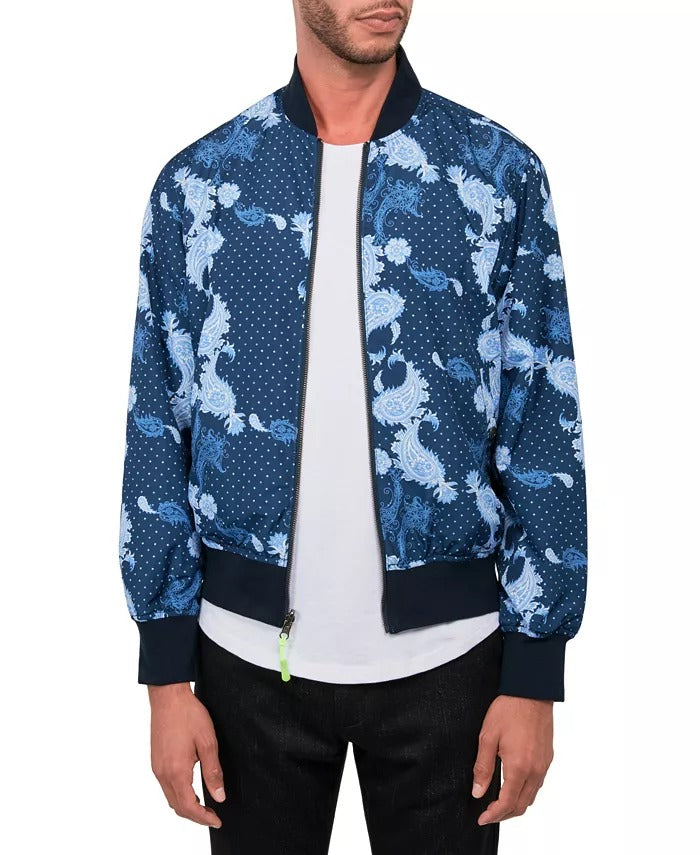 Society of Threads Men's Paisley Reversible Bomber Jacket Small Blue