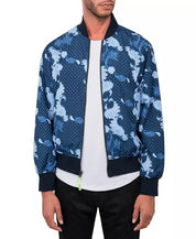 Society of Threads Mens Paisley Reversible Bomber Jacket Coat Navy Blue Large