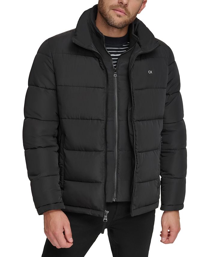 Calvin Klein Men's Full-Zip Puffer Coat XXL With Set In Bib Detail Black