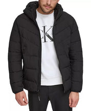 CALVIN KLEIN Men's Chevron Stretch Jacket With Sherpa Lined Hood Small Black
