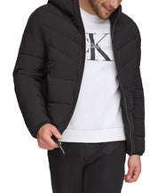 CALVIN KLEIN Men's Chevron Stretch Jacket With Sherpa Lined Hood Small Black